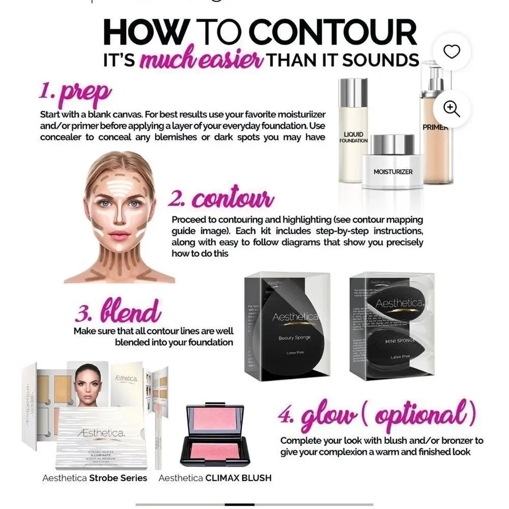 Aesthetica Contour Series Cream Palette comes with detailed instructions